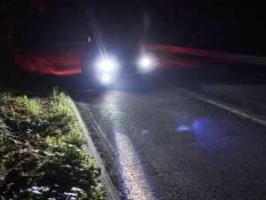 Spot an: Zwei spezielle LED-Leuchten neben den Nebelscheinwerfern markieren erkannte Menschen oder Tiere mit einem Lichtpunkt. (Werksfoto)
